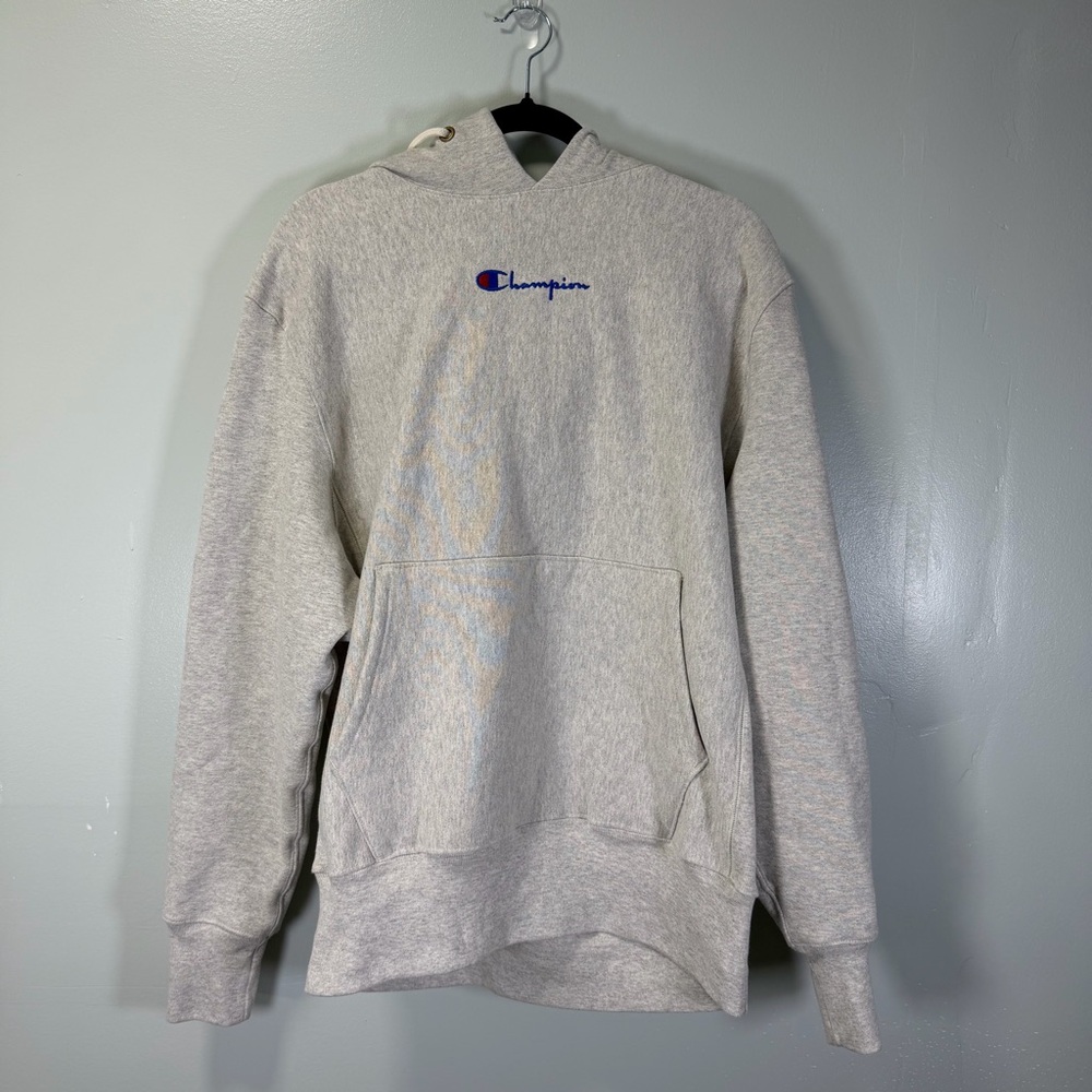 Champion Reverse Weave Center Logo Light Gray Pullover Hoodie Sz Medium